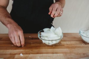 onion cut in a bowl