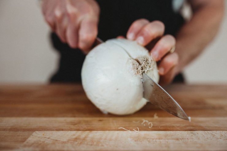 cutting onion in half