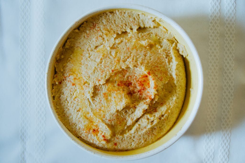 A bowl of hummus, made without Tahini.